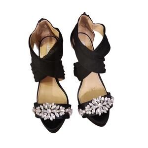 David‎ Tutera Black Chiffon Embellished Jeweled Formal Heels Size 8